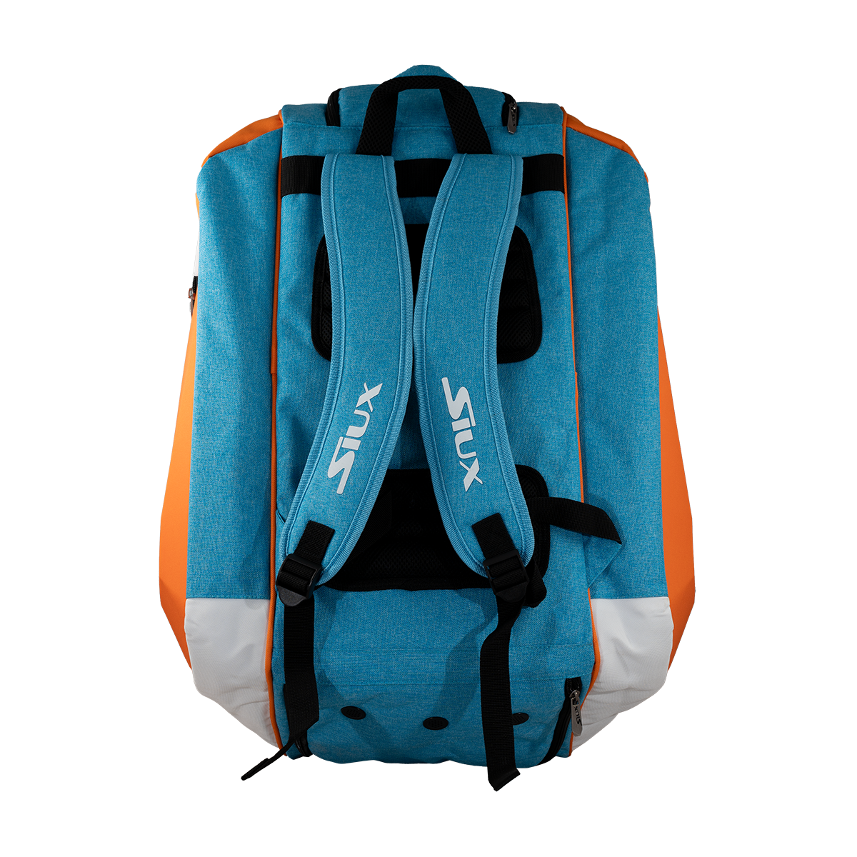Blue and orange backpack with 'SIUX' branding on a white background