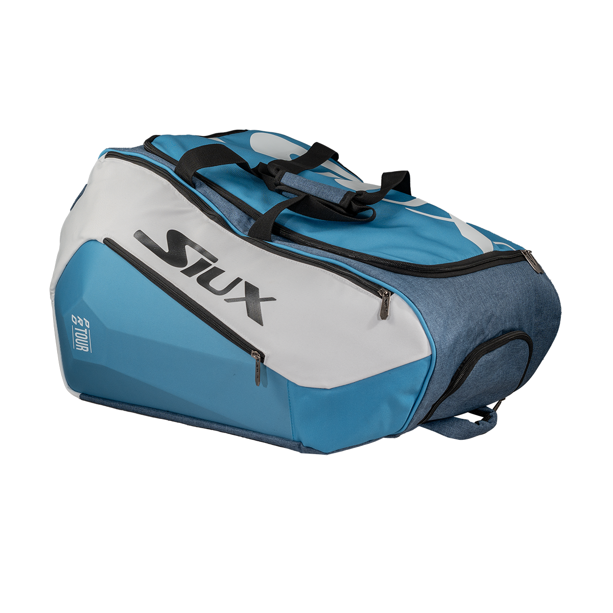 Blue and gray sports bag with 'SIUX' branding on a white background