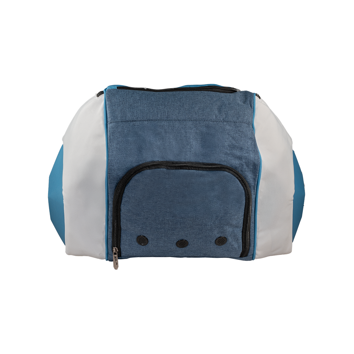 Blue and white padel bag on a white background