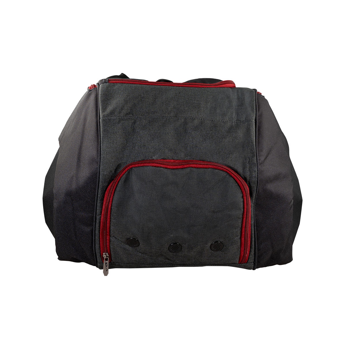 Black padel bag with red accents on a white background